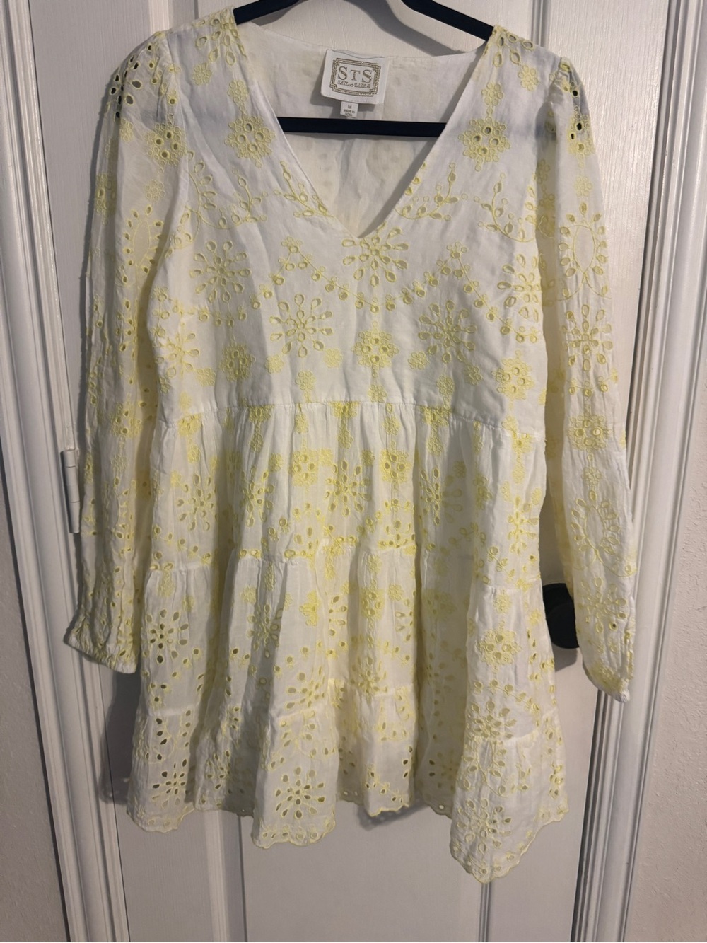 Sail to Sable White Dress with Yellow Eyelet Embroidery